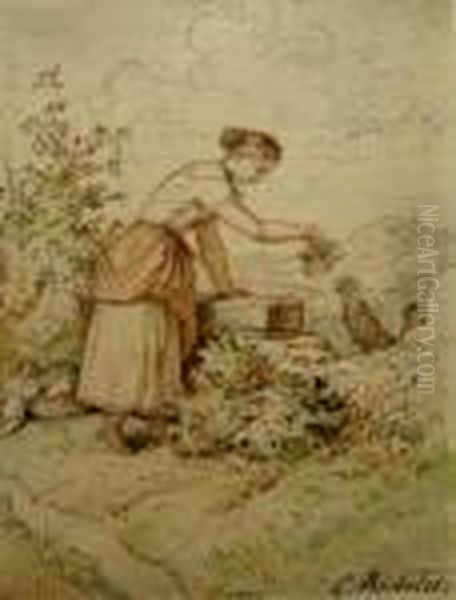 Couple Preparing A Picnic In A Summer Landscape - view 1