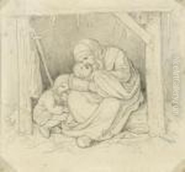 Der Januar - Rastende Mutter Mit Zwei Kindern - view 1