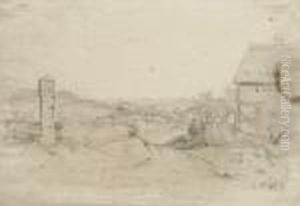 Landschaft Mit Gehoft/ Gruppe Unter Baumen Landschaft Mit Gehoft/ Gruppe Unter Baumen