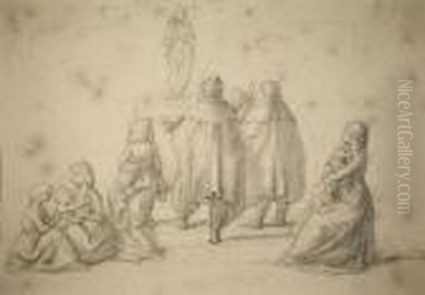Kinder Und Musikanten Vor Einer Madonnenfigur - view 1