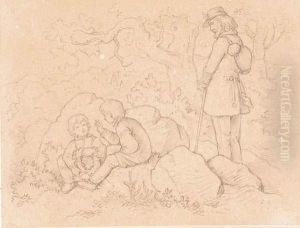 Der Wanderer Sieht Zwei Knaben Beim Kranzwinden Zu. by Adrian Ludwig Richter