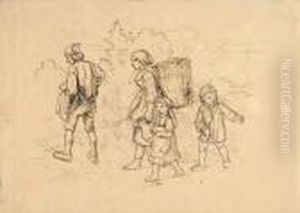 Bauernfamilie Auf Dem Weg Zur Arbeit.