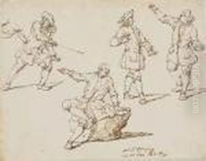 Etude De Gentilhommes Dont L'un Au Combat by Johann Elias Ridinger or Riedinger