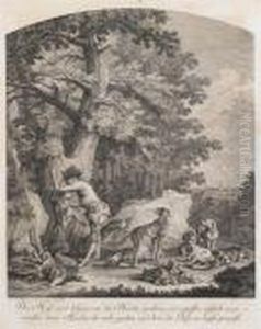Der Hase Wird Behazt, Von Den Hunden Gerahmet Und Ergriffen.... by Johann Elias Ridinger or Riedinger