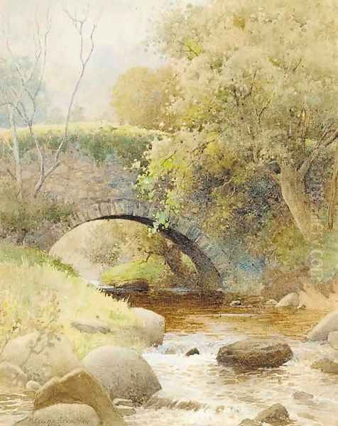A bridge over a stream in a wooded landscape - view 1
