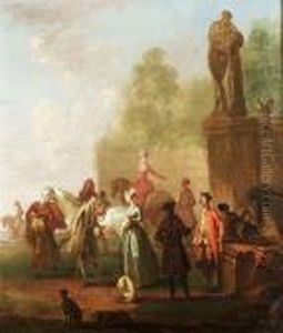 A Riding Party In A Park Landscape