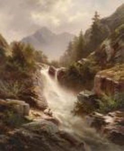Angler By Awaterfall by Albert Rieger