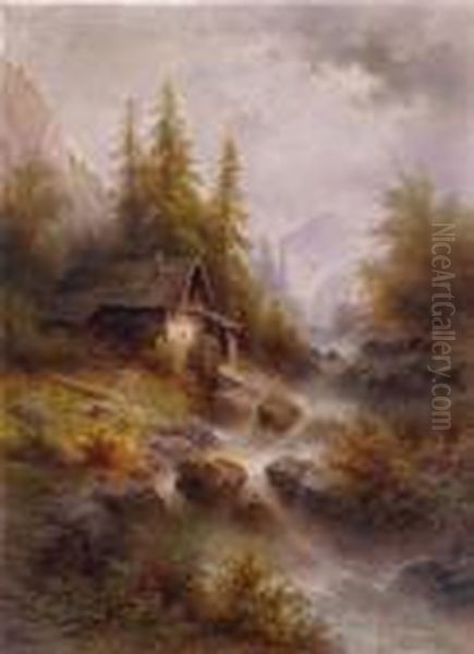 Gebirgswasserfall Mit Muhle - view 1