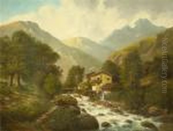 Motiv In Den Alpen Mit Muhle An Einem Bachlauf - view 1