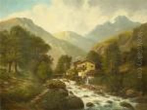 Motiv In Den Alpen Mit Muhle An Einem Bachlauf