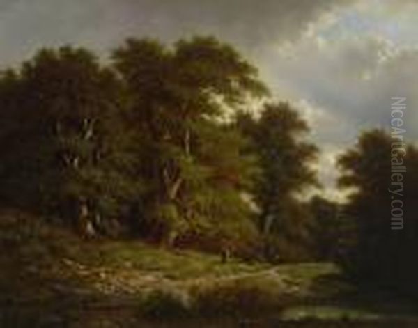 Baumlandschaft Mit Rastenden Bauern Am Teich. - view 1
