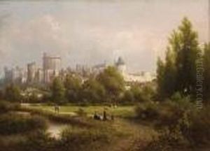 Attractive View Of Windsor 
Castle With Children Playing In The Foreground