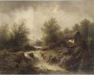A Watermill In A Mountainous Landscape. A Watermill In A Mountainous Landscape.