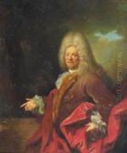 Portrait Of A Gentleman Wearing A Brown Coat And Red Cloak by Hyacinthe Rigaud