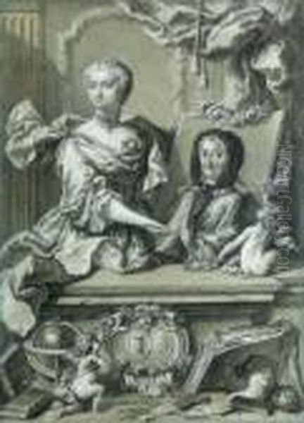Jeune Femme Presentant Le Portrait De Sa Mere - view 1