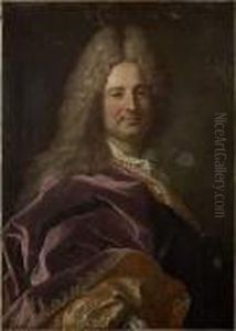 Portrait En Buste Du Marquis De 
La Martiniere Portant Une Cape De Velours Aubergine Doublee De Brocard A
 Fond D'or