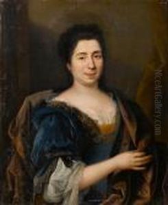 Portrait Of A Lady, Half-length, In A Blueembroidered Dress With A Brown Wrap