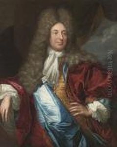 Portrait Of A Gentleman, Half-length, In A Gold Embroidered Waistcoat And A Red Robe