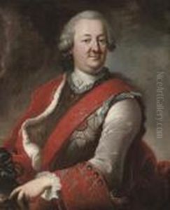 Portrait Of A Gentleman, 
Half-length, In A Red Cloak With Ermine Trim, And A Sash And Medal Of 
Honour, His Left Hand Resting On A Plumed Helmet