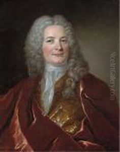 Portrait Of A Gentleman, Half-length, In A Gold Embroidered Coatand A Burgundy Mantle