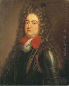 Potrait D'homme En Armure Au Noeud Rouge by Hyacinthe Rigaud