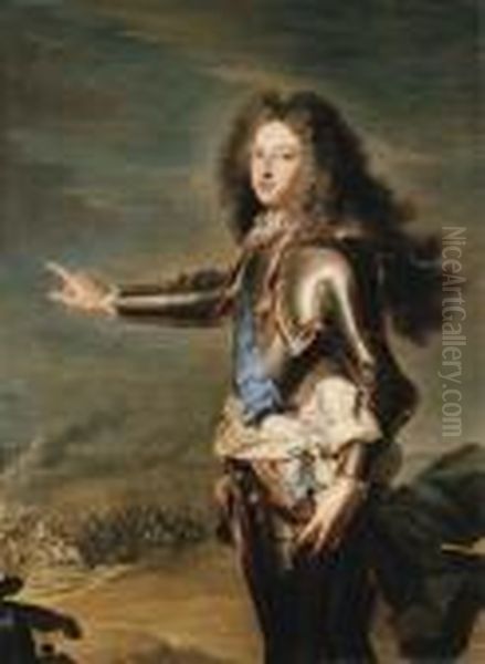 Portrait Of Louis De France, Duc
De Bourgogne (1682-1712), Three-quarter-length, In Armour, A
Battlefield Beyond - view 1