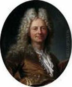 Herrenbildnis. Brustbild Eines Lachelnden Mannes Mit Groser Allongeperucke. by Hyacinthe Rigaud