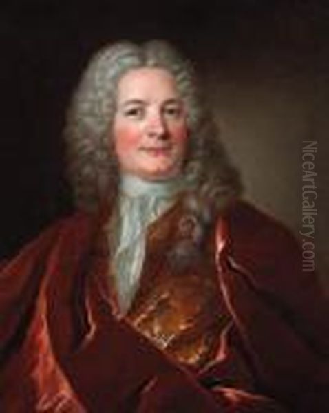 Portrait Of A Gentleman, Half-length, In A Gold Embroidered Coatwith A Burgundy Wrap - view 1