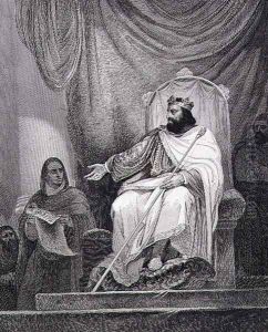 Charlemagne 742-814 issuing the Capitulary of Herstal in 779, engraved by Leclerc by Ary Scheffer