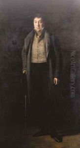 Portrait of General Lafayette (1757-1834), full-length, in a great coat over a stripped waistcoat, holding a hat and a stick by Ary Scheffer