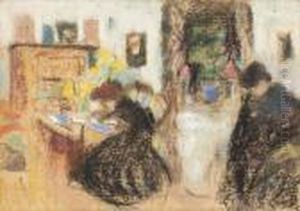 Elegant Ladies Reading In An Interior by Jozsef Rippl-Ronai