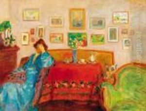 Lady In Blue Dress In Interieur, Around 1906 Lady In Blue Dress In Interieur, Around 1906