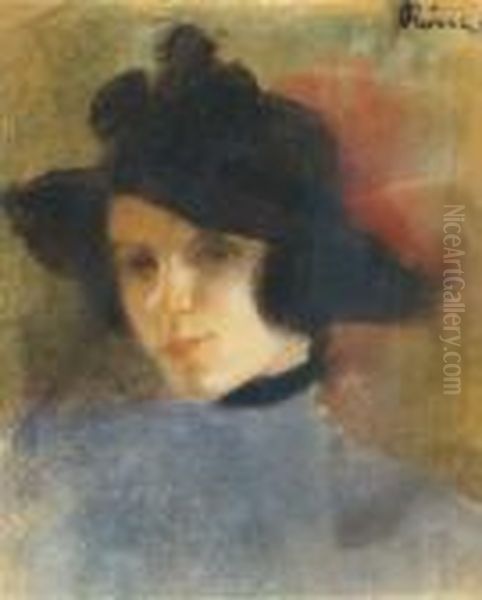 Young Woman In Black Hat - view 1