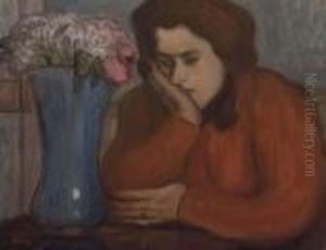 Femme Pensive Au Vase De Fleurs Femme Pensive Au Vase De Fleurs