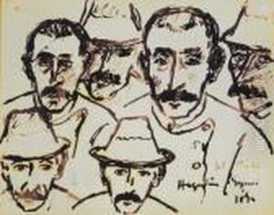 Heads In Hat by Jozsef Rippl-Ronai
