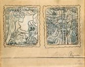 Stamp - Plans For The Competition Of The Hungarian Post by Jozsef Rippl-Ronai