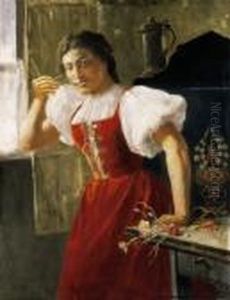 Red-dressed Girl With Flowers by Jozsef Rippl-Ronai