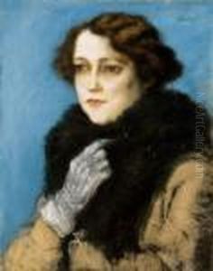Lady In White Gloves With White Fur Collar (the Portrait Of Terka Linzer) Lady In White Gloves With White Fur Collar (the Portrait Of Terka Linzer)
