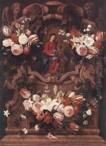 Floral Wreath with Madonna and Child by Daniel Seghers