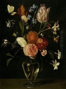 Flowers in a glass vase by Daniel Seghers