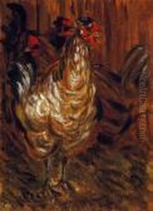 Cock And Hens by Jozsef Rippl-Ronai