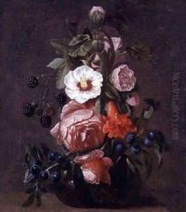 A Still Life of Mixed Flowers and Berries in a Glass Vase by Daniel Seghers