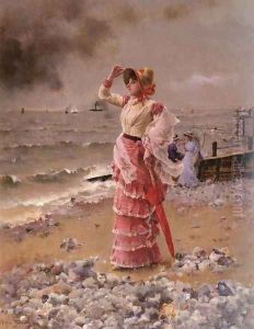 Femme Elegante Voyant Filer Un Vapeur by Alfred Stevens