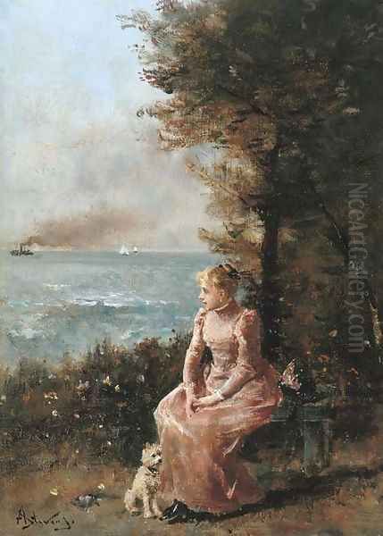 A Young Girl Seated by a Tree - view 1