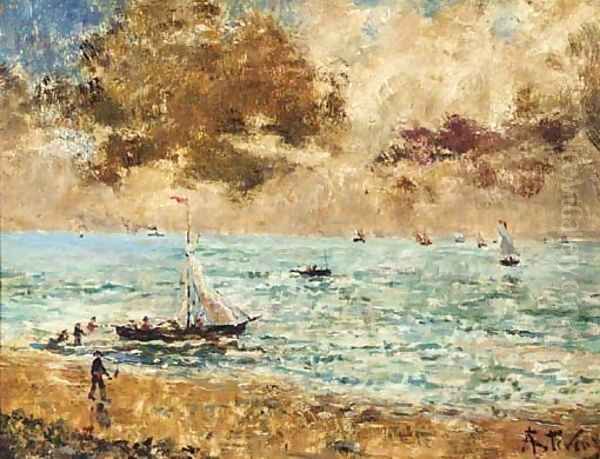 Sailing vessels off the seashore - view 1