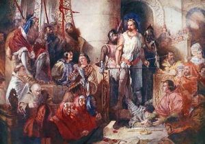 The Trial of Sir William Wallace c.1272-1305 at Westminster, illustration from Lives of Great Men Told by Great Men, edited by Richard Wilson, c.1920s by William Bell Scott
