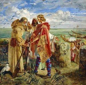 King Egfrid d.685 Landing on the Farne Islands to Summon Cuthbert to Become a Bishop, c.1861 by William Bell Scott