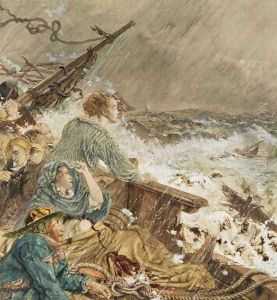 Grace Darling and her father saving the shipwrecked crew, 17th September 1838 by William Bell Scott