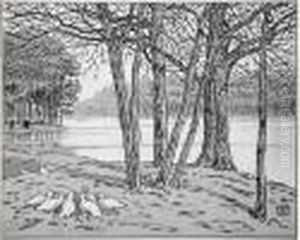 " Vue Du Bois De Boulogne " 1902. Planche No. 22 Tiree Des " 36 Vues De La Tour Eiffel " by Henry Parsons Riviere