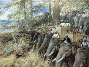 H.R.H. The Prince of Wales beating the Jungle with Sir Jung Bahadoor in the Nepal Terai by William Simpson